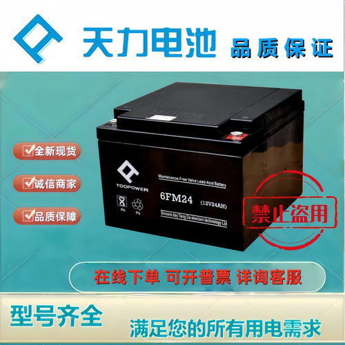 TOOPOWER天力蓄电池6GFM24 12V24AH铅酸免维护机房应急UPSEPS电池