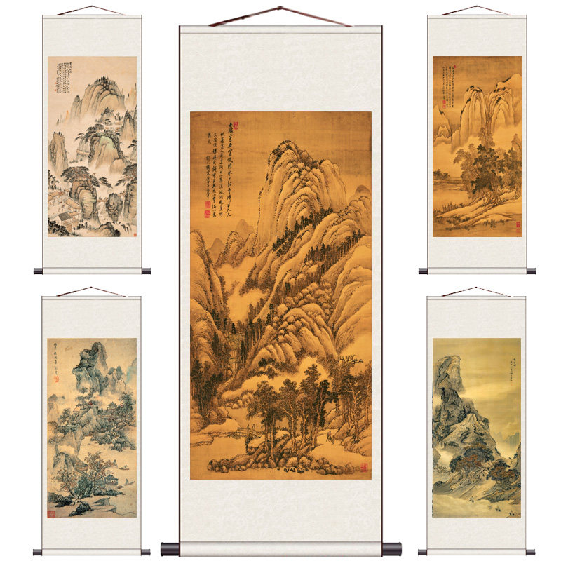 拓溪草堂仿古名家字画茶楼古典装饰画国画山水花鸟挂画石涛云山图