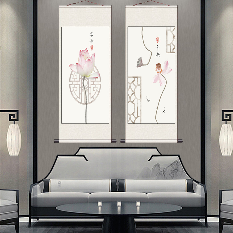 中式禅意花鸟中国风卷轴字画定制石榴喜鹊家居装饰招财挂画好运画