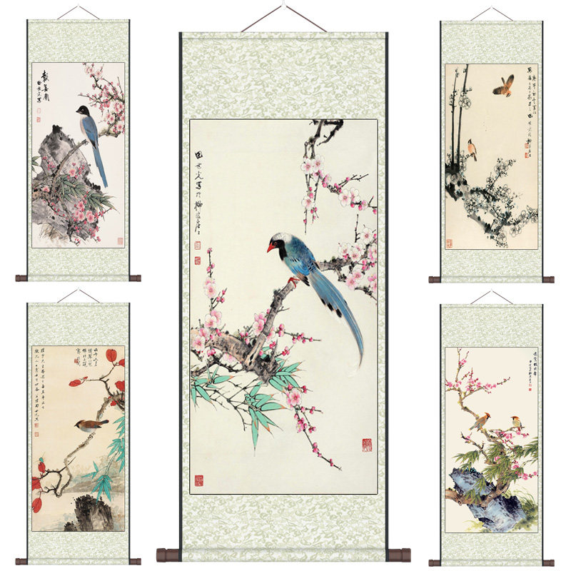 田世光石榴桃花报春图国画名家花鸟字画书房装饰风水挂画酒店壁画