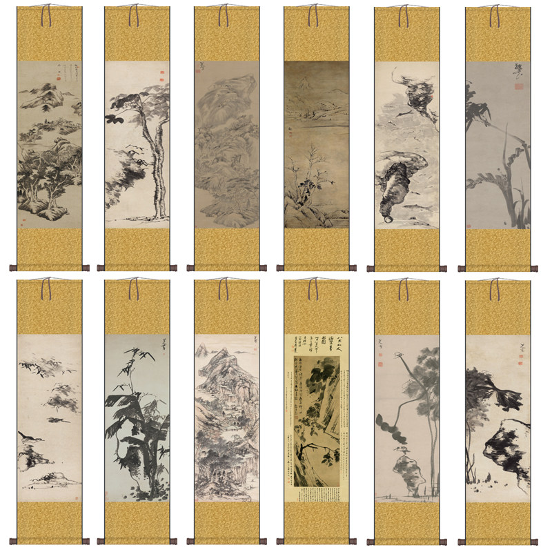 八大山人临兰亭序条幅挂画办公室酒店书房字画仿古山水画茶楼装饰