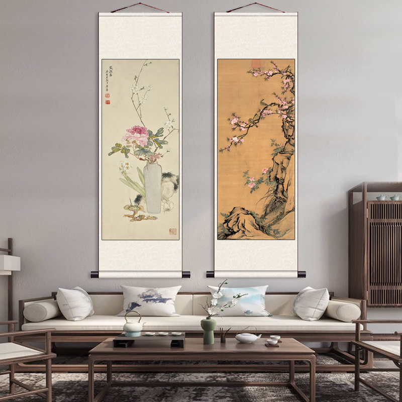 桃花白头书法字画花鸟画仿古名家字画仕女天官赐福岁朝图酒店装饰