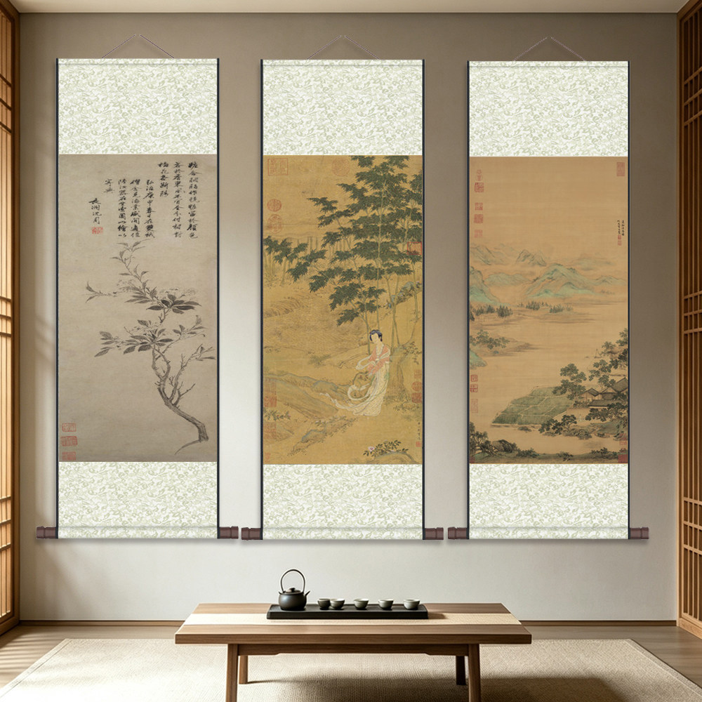 中式美学茶楼装饰挂画竹子挂画国画唐寅风竹图已裱卷轴画仿古字画图片