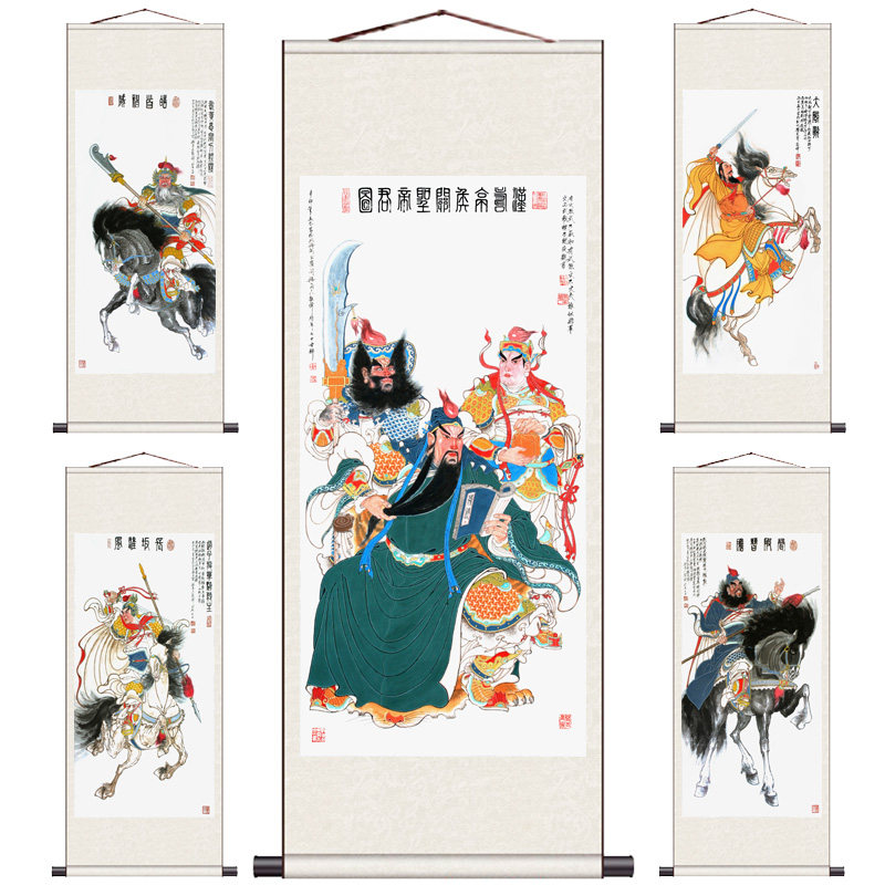 人物画五虎上将卷轴装饰壁画挂画