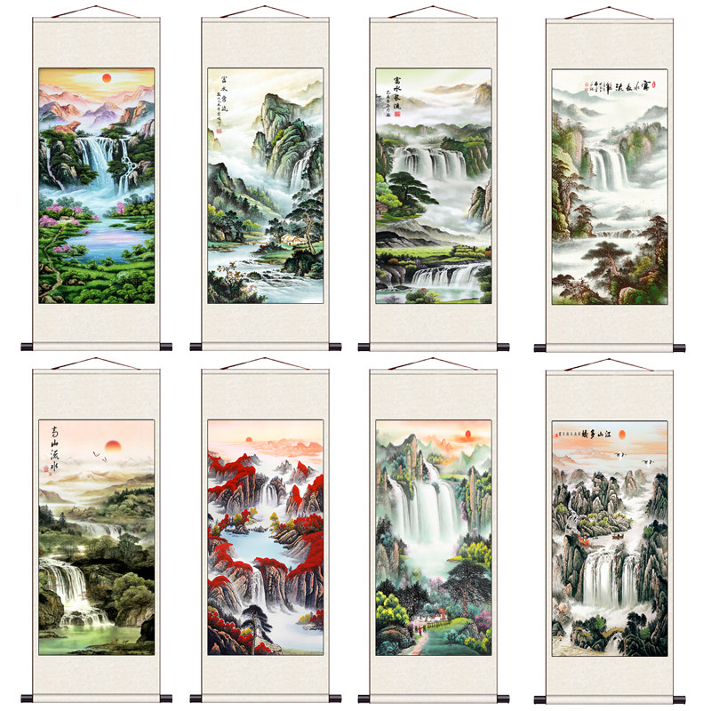 山水画聚宝盆招财挂画玄关风水画茶楼装饰画高山流水旭日办公室画