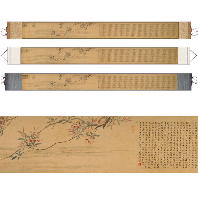 唐寅落花诗图国画仿古名家字画长卷唐伯虎书法字画茶楼礼品挂画