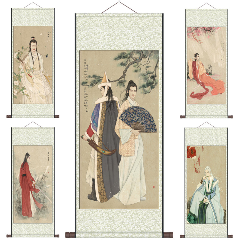 玉面书生古装人物画仿古卷轴古代美男子茶楼装饰挂画定制丝绢宣纸