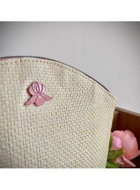 68包邮｜外贸尾货清凉夏日编织花朵热带内衬复古粉绿色化妆收纳包