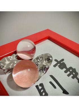 68包邮｜韩版高品质高级质感粉色透明大圆球银色凹凸有致边夹发夹