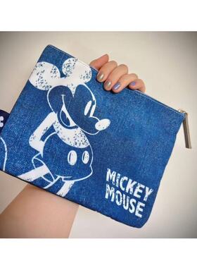 68包邮｜出口日单尾货经典复古做旧牛仔米奇卡通蓝白条纹收纳包袋