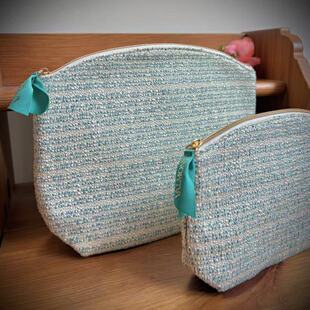 ｜大牌高品紧密编织湖绿立体烫金字母丝带拉链化妆品收纳包 包邮