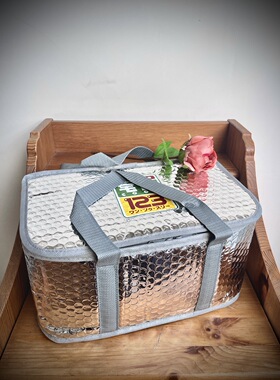 68包邮｜出口日本个性野餐露营超大容量银色折叠拉链手提保温饭包