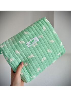 68包邮｜外贸尾货西班牙柔软安心纱布奶绿色小海龟大容量收纳包