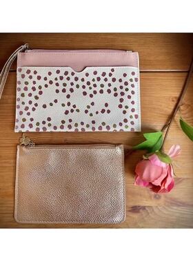 68包邮｜外贸尾货柔软pu玫瑰烫金豹纹两件套实用化妆包腕包手包