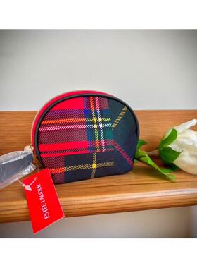 68包邮｜经典复古英伦风红绿圣诞格子迷你贝壳零钱耳机口红化妆包