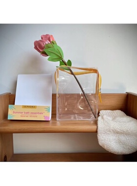 抄底清！｜随便卖卖～透明薄软果冻搓澡手套两件套收纳包化妆包