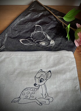 68包邮｜出口欧洲原单斑比小鹿银灰黑色闪粉金属挂件大容量收纳袋