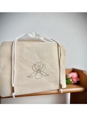 68包邮｜出口韩国高品草编织自然原色大容量抽绳束口化妆收纳包