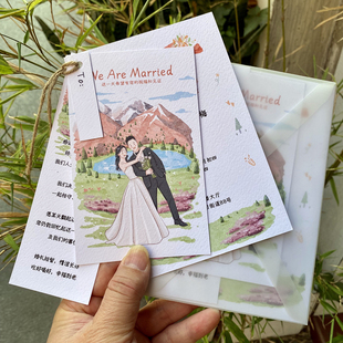 结婚请柬定制高级感婚礼请帖邀请函打印简约欧式小众风手绘喜帖