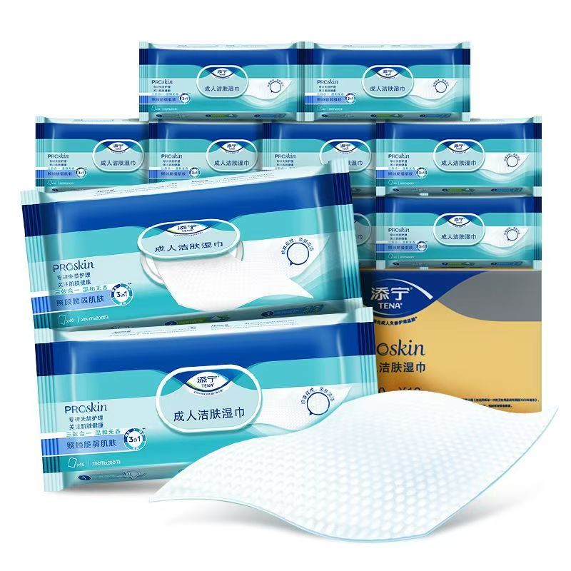TENA/添宁Proskin成人洁肤柔软湿巾随身装家用手口可用12包480抽