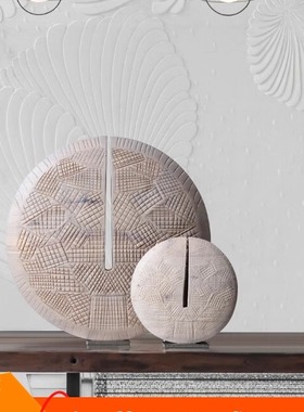酒店样板间现代抽象圆形木雕摆件营销中心软装客厅玄关装饰艺术品