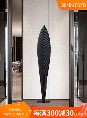 酒店大堂玄关竖高抽象木雕摆件落地装饰品售楼部楼梯口雕塑艺术品