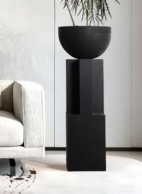 侘寂风碳化花盆木质花钵落地摆件售楼处民宿酒店会所高档装饰花器