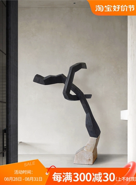 侘寂风玄关雕塑落地大摆件酒店大堂软装艺术装置样板间木雕装饰品