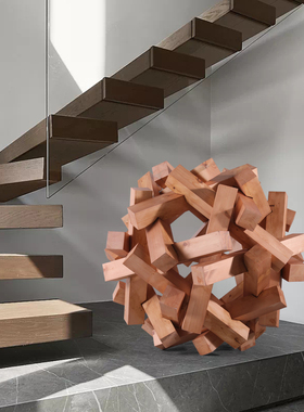 酒店大堂实木拼接艺术品售楼部木雕落地摆件商业空间软装美陈装置