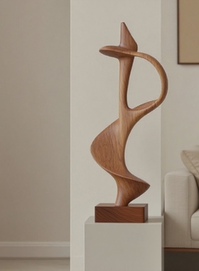 抽象艺术摆件软装饰品实木家居摆件售楼处客厅玄关摆件实木雕塑