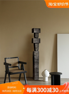 侘寂风玄关雕塑落地大摆件酒店软装艺术装置样板间客厅木雕装饰品