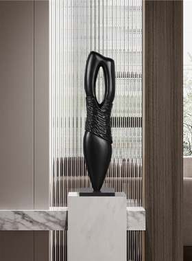 酒店样板间装饰实木抽象雕塑摆件别墅客厅玄关竖高软装木雕艺术品