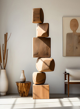 设计师民宿酒店样板房实木雕塑艺术品落地摆件售楼部软装玄关装饰