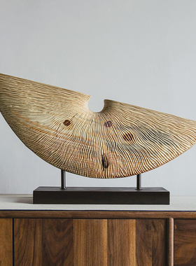 酒店样板间半月型抽象木雕工艺品摆件别墅客厅玄关雕塑艺术品摆设