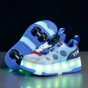 奥特曼童鞋男童暴走鞋夏季网面透气四轮可拆卸儿童发光学生轮滑鞋