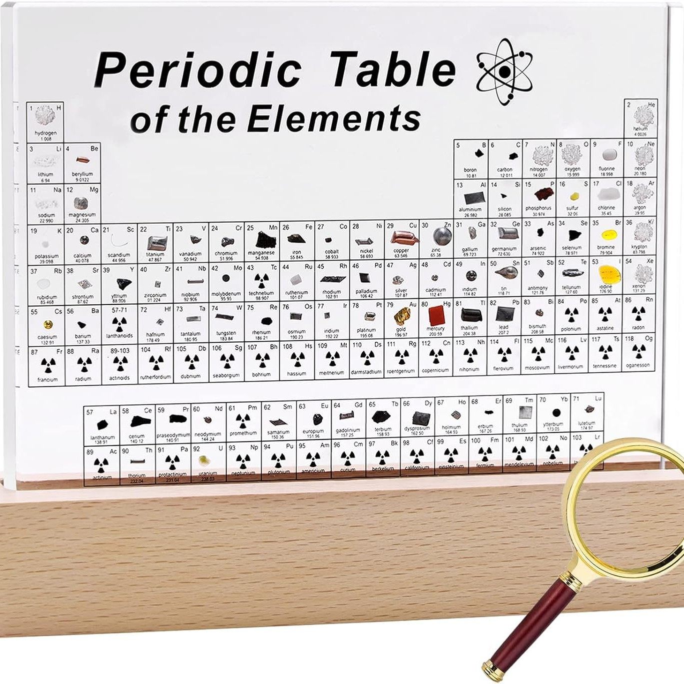 周期表内埋 83 种真实元素PMMA元素周期表带木架和放大镜化学礼物