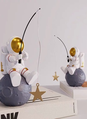 树脂宇航员钓星星太空人桌面酒柜卧室装饰品创意学生礼物摆件定制