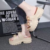 一字式 厚底6cm女款 扣带 夏季 凉拖鞋 2024新款 高跟外穿百搭增高爆款