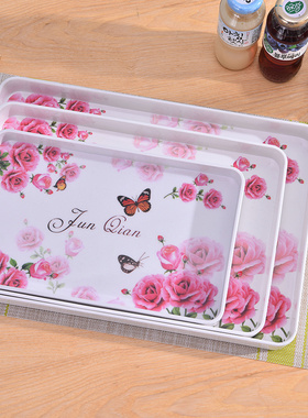 长方形托盘仿瓷加厚塑料多功能水果盘端盘茶杯茶具大号零食置物盘