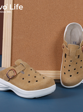 的沃软木拖鞋女增高厚底高底坡跟半包包头洞洞鞋22012