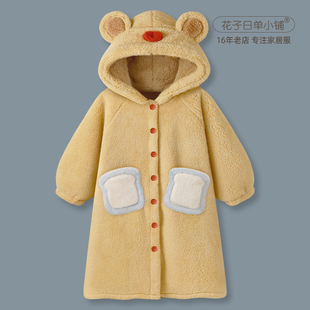 秋冬季 卡通可爱加厚珊瑚绒睡衣女款 黄油 睡袍可外穿家居服 熊