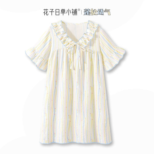 女士绝美睡衣纯棉纱布短袖睡裙