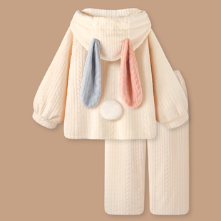 保暖好rua~睡衣女生冬法兰绒加厚保暖冬季套装可爱兔耳朵家居服女