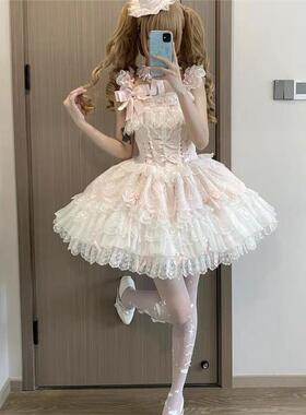 lolita裙子萌糖恋曲芭蕾风连衣裙jsk吊带粉蓝色蛋糕公主裙现货