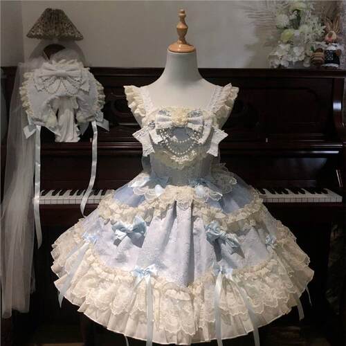 韩菇凉~原创设计Lolita洋装芭蕾风jsk吊带连衣裙夏季