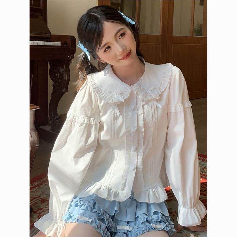 日系软妹lolita衬衫娃娃领长袖甜美洋装泡泡袖上衣女秋洛丽塔内搭