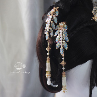 森森的簪丨一片片丨原创新中式古风发簪 仿烧蓝点翠流苏汉服发饰