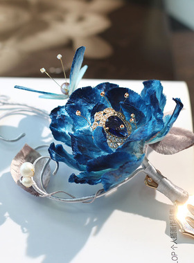 森森的簪丨蓝色梦露 非遗绒花发簪梳 高端礼物新中式古风旗袍发饰