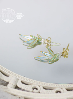 蚕丝非遗缠花竹叶防过敏925耳钉