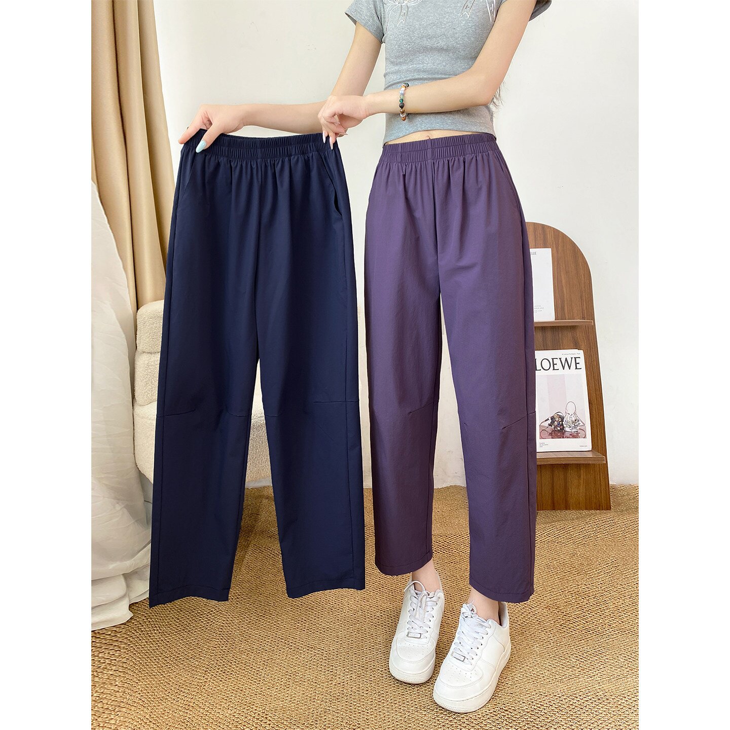 速干运动裤女夏薄款2026新款冰丝防晒裤休闲小个子九分哈伦萝卜裤